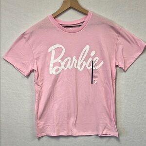 Mattel Barbie Women’s Script Graphic Pink Short Sleeve T-Shirt Size Large